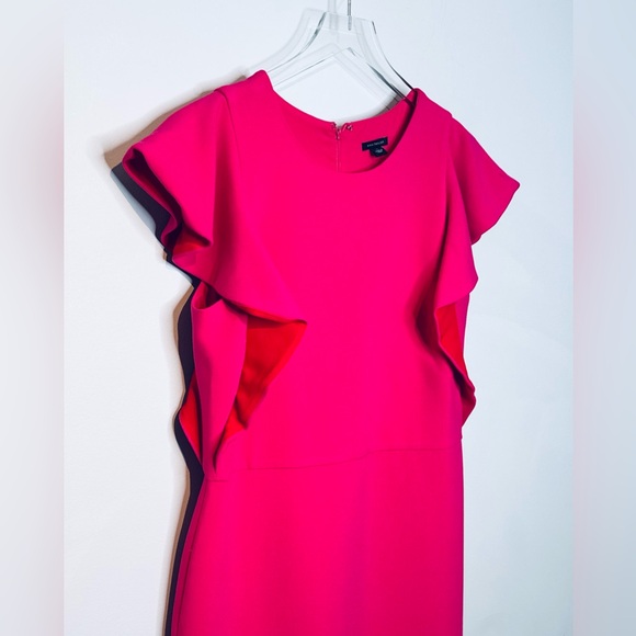 Ann Taylor Fuchsia Hot Pink Red Midi Sheath Flutter Sleeve Dress NWT - Picture 5 of 12